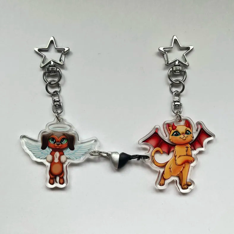 LPS keychain angel dachshund 675 and devil cat 339